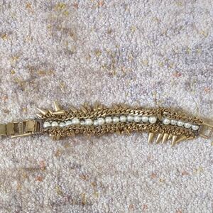 Gold and Silver Rhinestone Bracelet with Linear Design